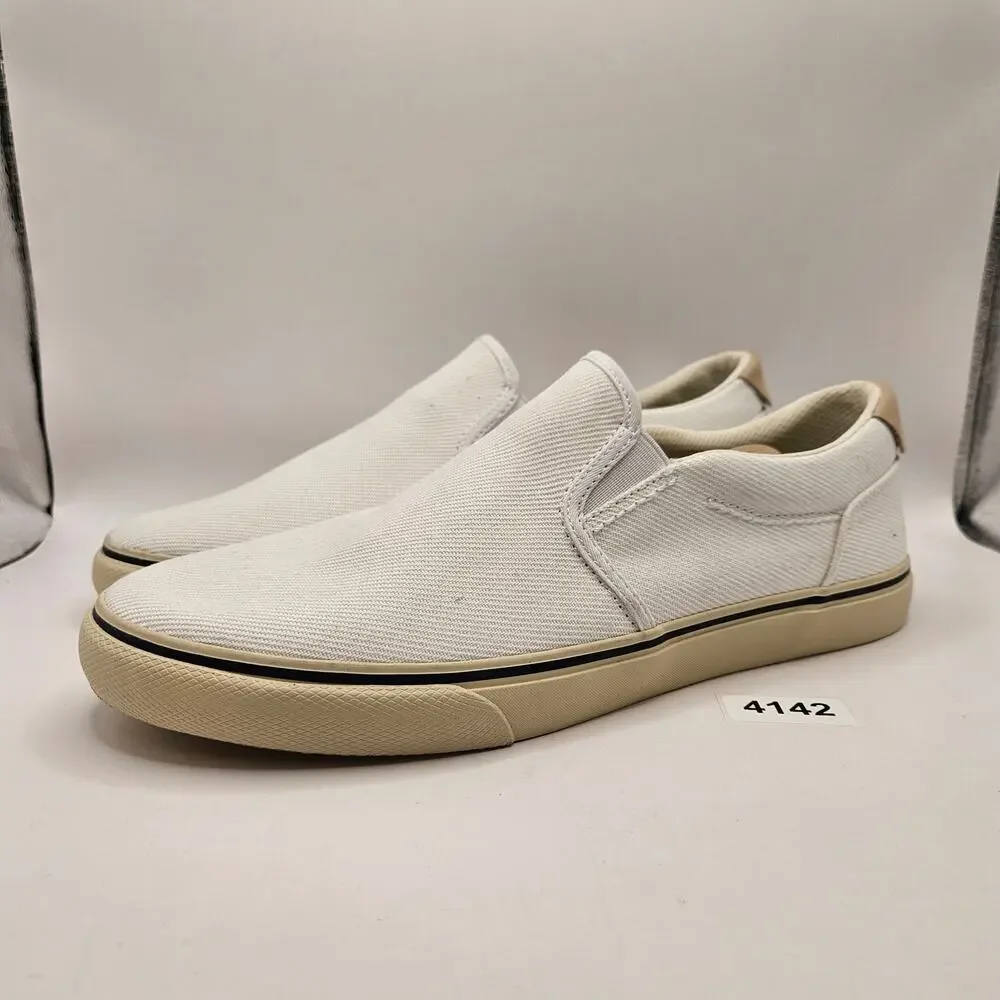 SPERRY MEN'S 11 WHITE CANVAS SLIP ON LOW TOP SNEAKER 109115 NWOB